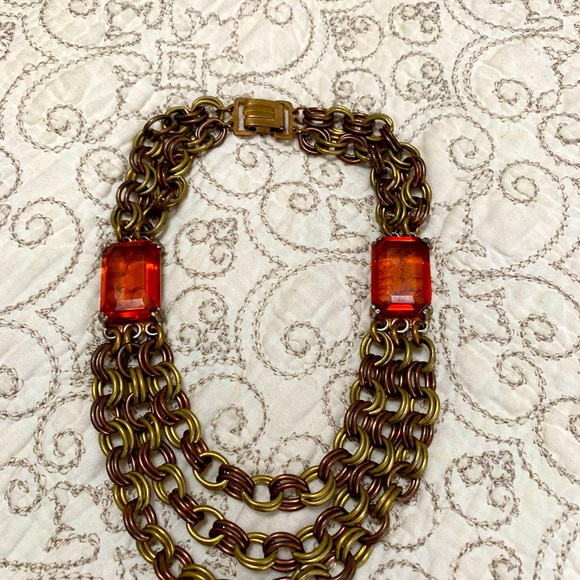 Vintage multi strand choker with autumn stones - Picture 3 of 5